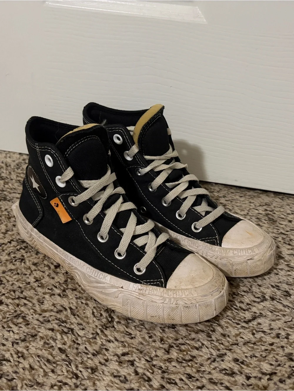 Grunge “Far From Chuck” Black High-Top Canvas Sneakers with White Sole - Kids